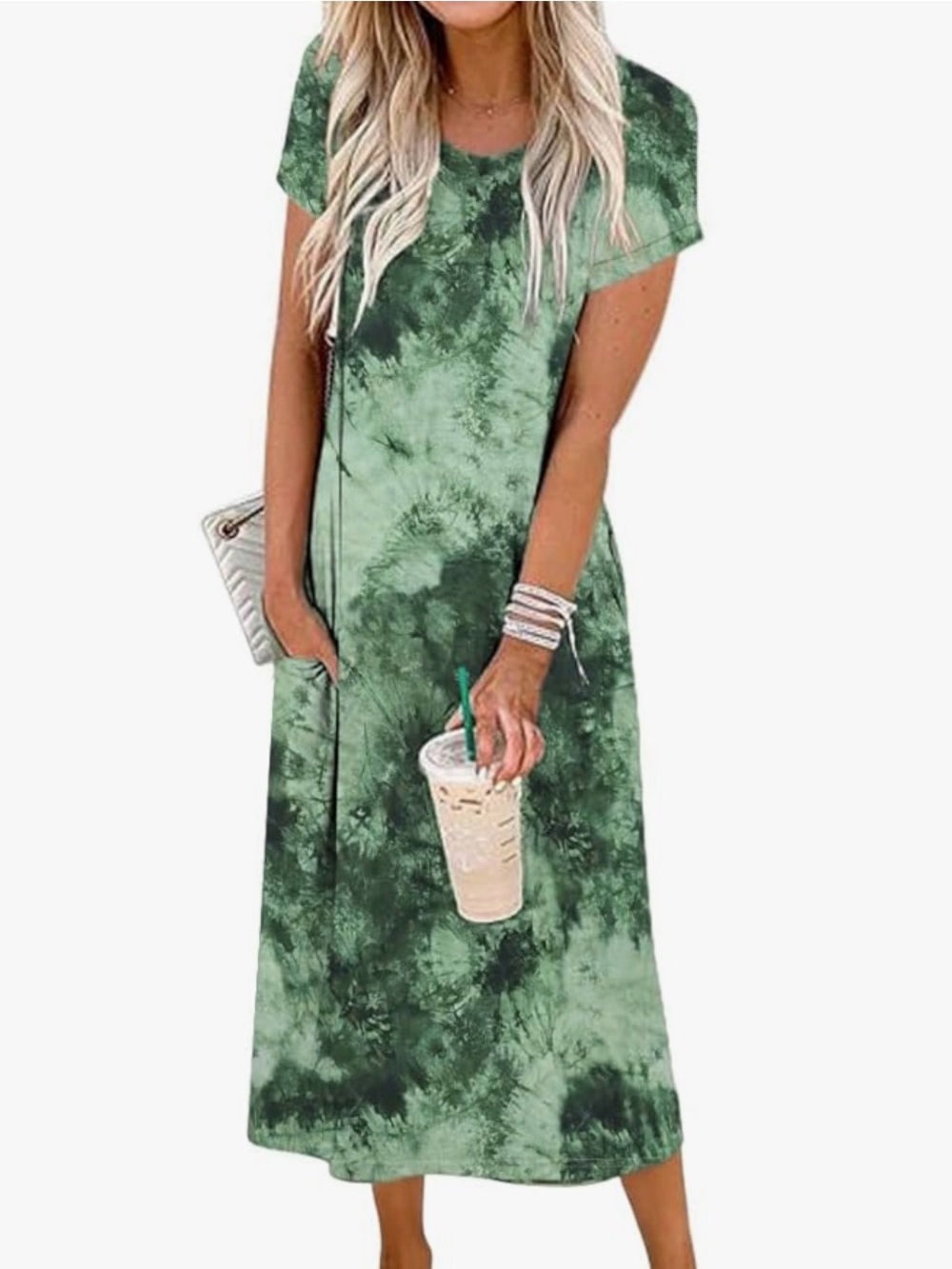 Casual Green Tie-Dye Short Sleeve Maxi Dress